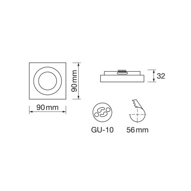 Foco Empotrable Cuadrado Cristal Negro