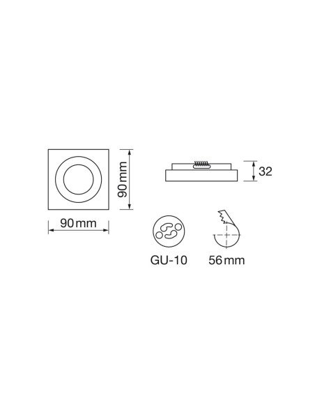 Foco Empotrable Cuadrado Cristal Negro
