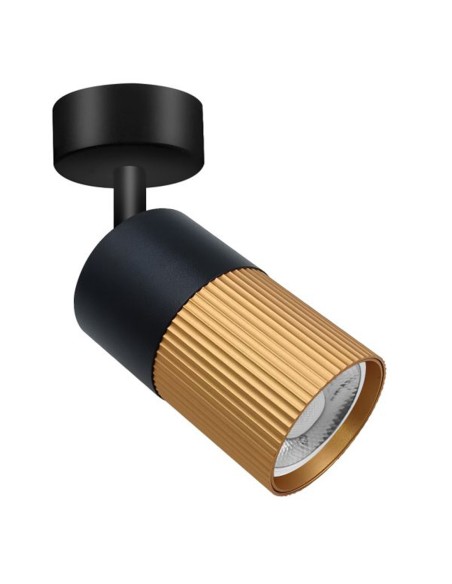 Foco cilindro con rótula negro y oro