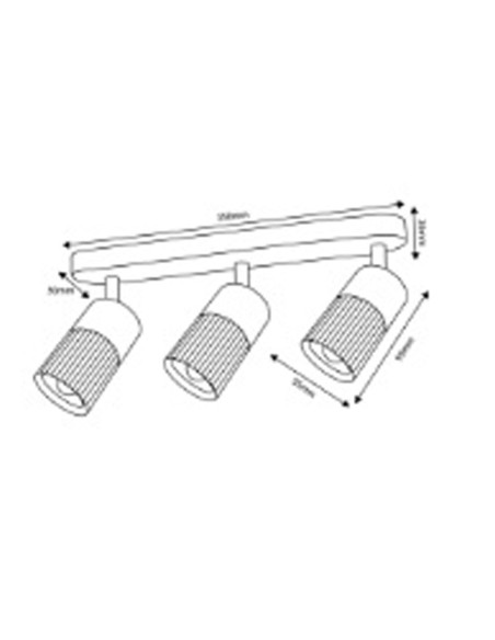 Regleta con Foco Cilindro 3 Luces Negro y Oro