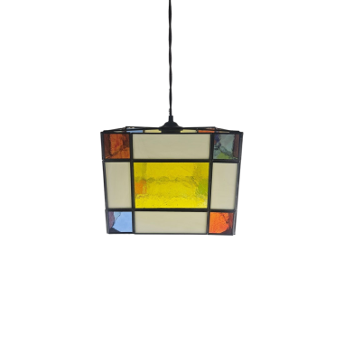Farol Cuadrado Opalina Blanca y Color
