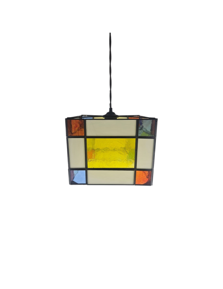 Farol Cuadrado Opalina Blanca y Color