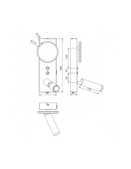 Aplique con Luz Led Negro Madera