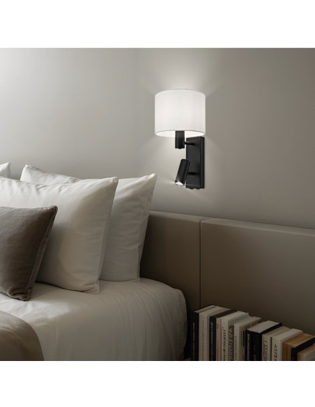 Aplique Negro Dormitorio y Lector Pantalla Blanca