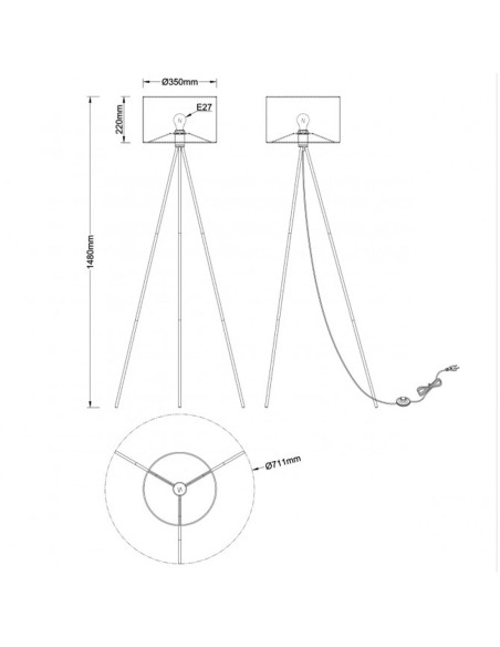 Lámpara de Pie Trípode Níquel Barato