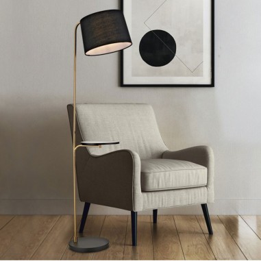 Lámpara de Pie con Pantalla Negra y Mesa