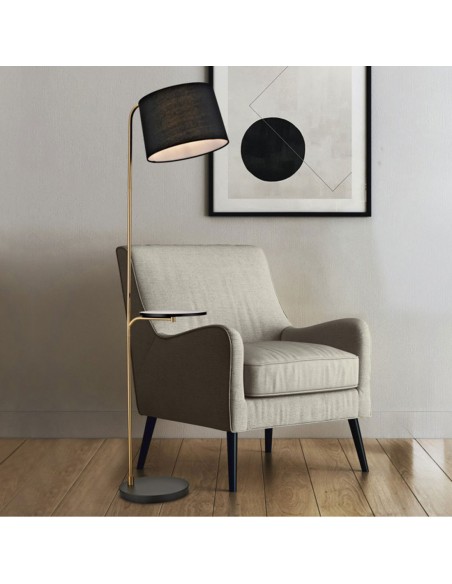 Lámpara de Pie con Pantalla Negra y Mesa