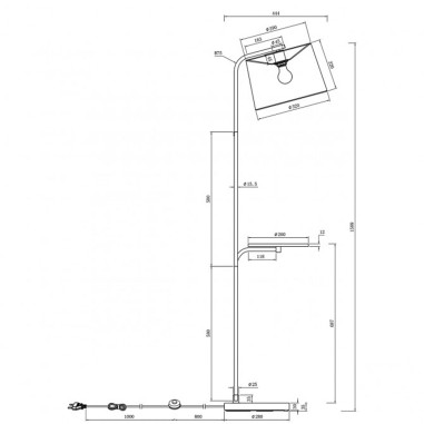 Lámpara de Pie con Pantalla Negra y Mesa