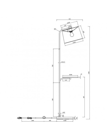 Lámpara de Pie con Pantalla Negra y Mesa