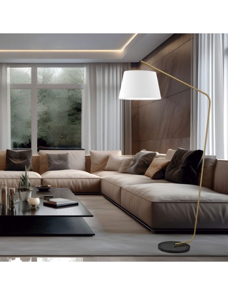 Lámpara de Pie de Salón Arco Cuero Pantalla Blanca