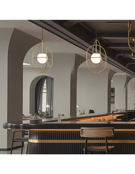 Lámpara Colgante Montura Oro Mate con Bola