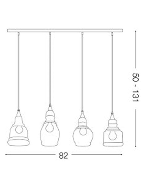 Lámpara Lineal Gretel 4 Luces con Tulipas Transparentes