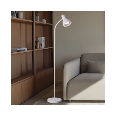 Lámpara de suelo blanca y madera