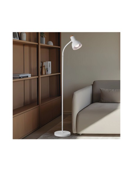 Lámpara de suelo blanca y madera