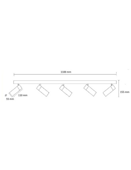 Regleta 5 Focos Orientables Blancas y Negras